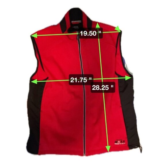 Izod Performance Red Fleece Black Panel Full Zip Sleeveless Vest Sz L - Picture 6 of 6